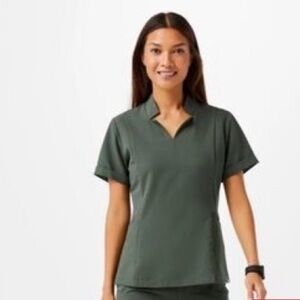 Figs Inala Slim Top Self Collar Military Green Khaki  BNWT XS